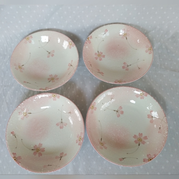 Mino Japan Pink and Cream Sakura Cherry Blossom Ceramic Bowls (4) - Picture 3 of 5